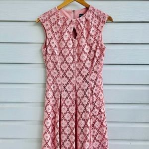 Gabby Skye Peach Lace Key Hole Pleated Dress.